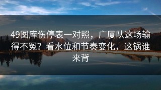 49图库伤停表一对照，广厦队这场输得不冤？看水位和节奏变化，这锅谁来背